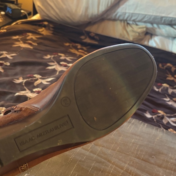 Isaac Mizrahi Tan Leather Wedge Ankle Boots - Picture 9 of 10
